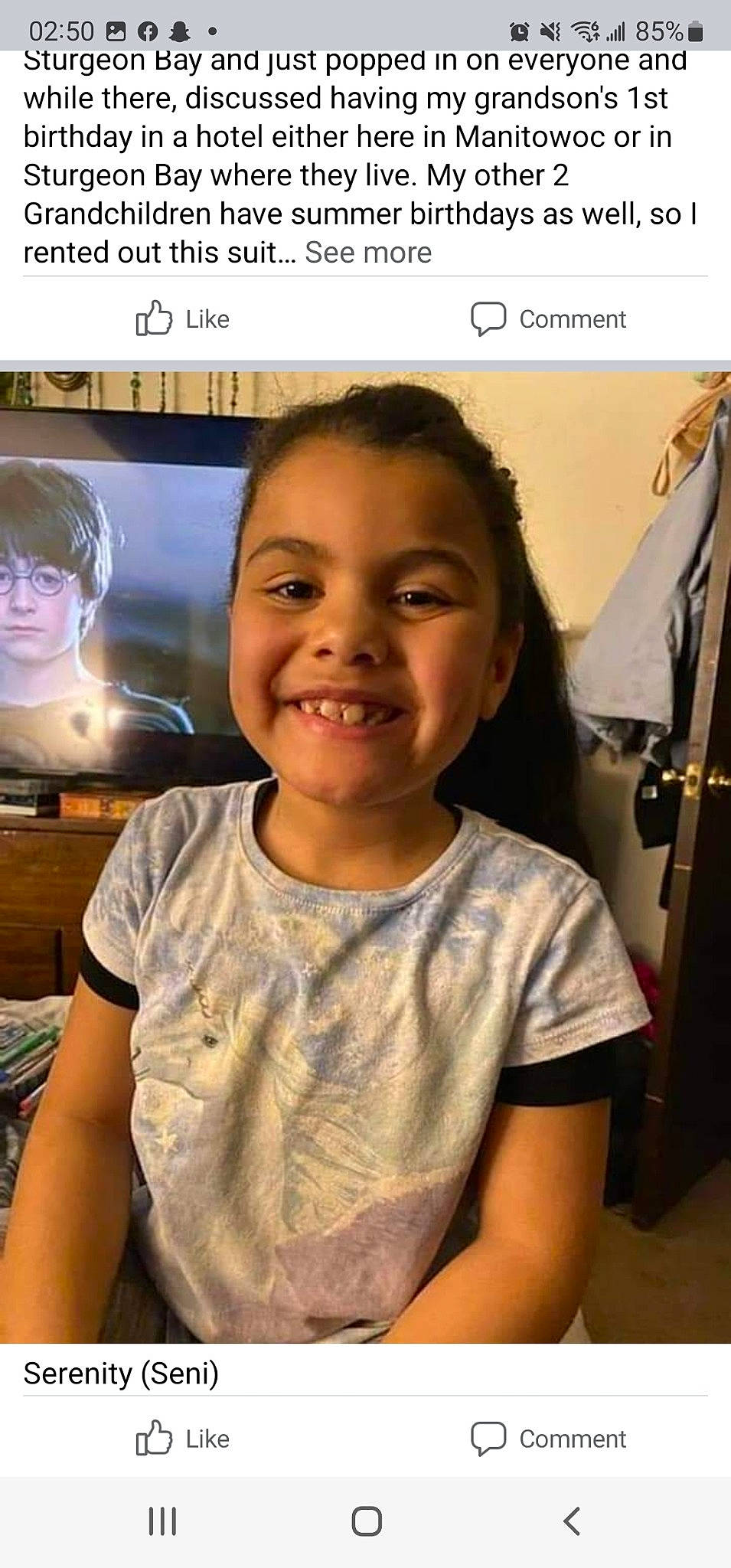 Serenity is registered to the contest to win money with this photo: adaptation, child, chin, electronic_device, eye, eyebrow, eyelash, flash_photography, font, forehead, fun, happy, head, joy, nose, person, photo_caption, room, skin, smile