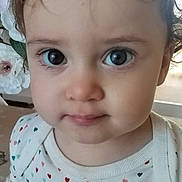 Aliya participe au concours pour gagner de l'argent avec cette photo : toddler, child, face, eyes, hair, clothing, heart_pattern, portrait, indoor, flower, curly_hair, cute, young, baby, person, closeup, expression, soft_light, innocent, casual