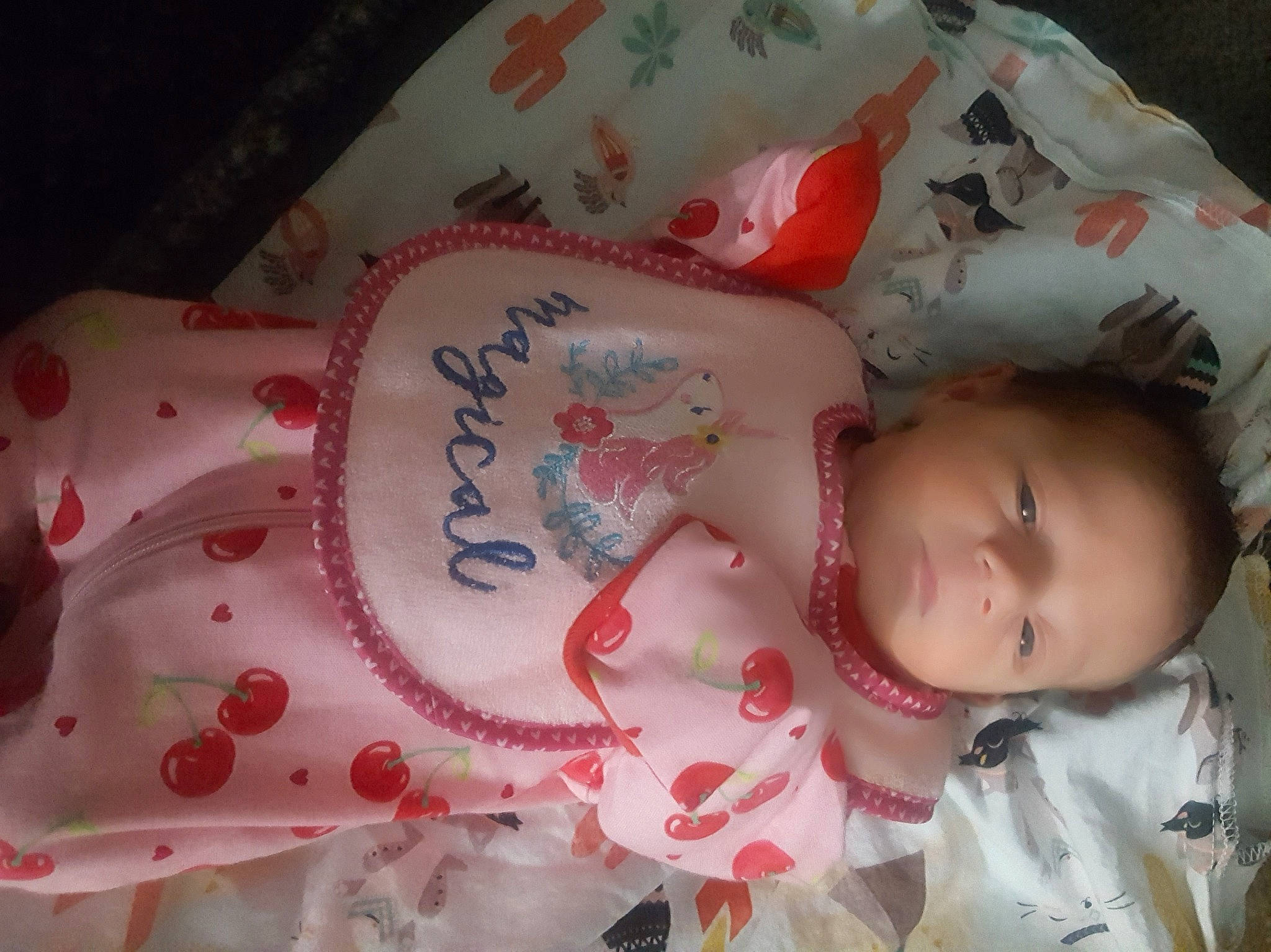 Evelyn joined the competition — help win amazing prizes! baby, baby_products, baby_toddler_clothing, cheek, child, creative_arts, flesh, linens, packing_materials, pattern, person, pink, product, room, skin, sleeve, textile, toddler, white