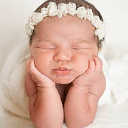 Callie joined the competition — help win amazing prizes! newborn, baby, infant, sleeping, headband, white, soft, cute, chubby, hands, face, peaceful, portrait, skin, closeup, blanket, resting, adorable, child, young