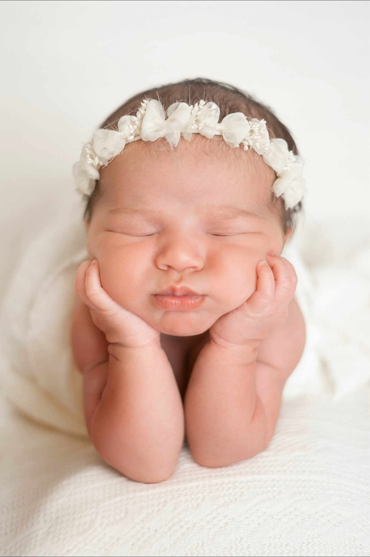 Callie joined the competition — help win amazing prizes! newborn, baby, infant, sleeping, headband, white, soft, cute, chubby, hands, face, peaceful, portrait, skin, closeup, blanket, resting, adorable, child, young