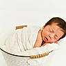 newborn, baby, sleeping, blanket, basket, soft, cozy, white, infant, wrapped, peaceful, cute, portrait, resting, small, child, face, head, delicate, newbornphotography
