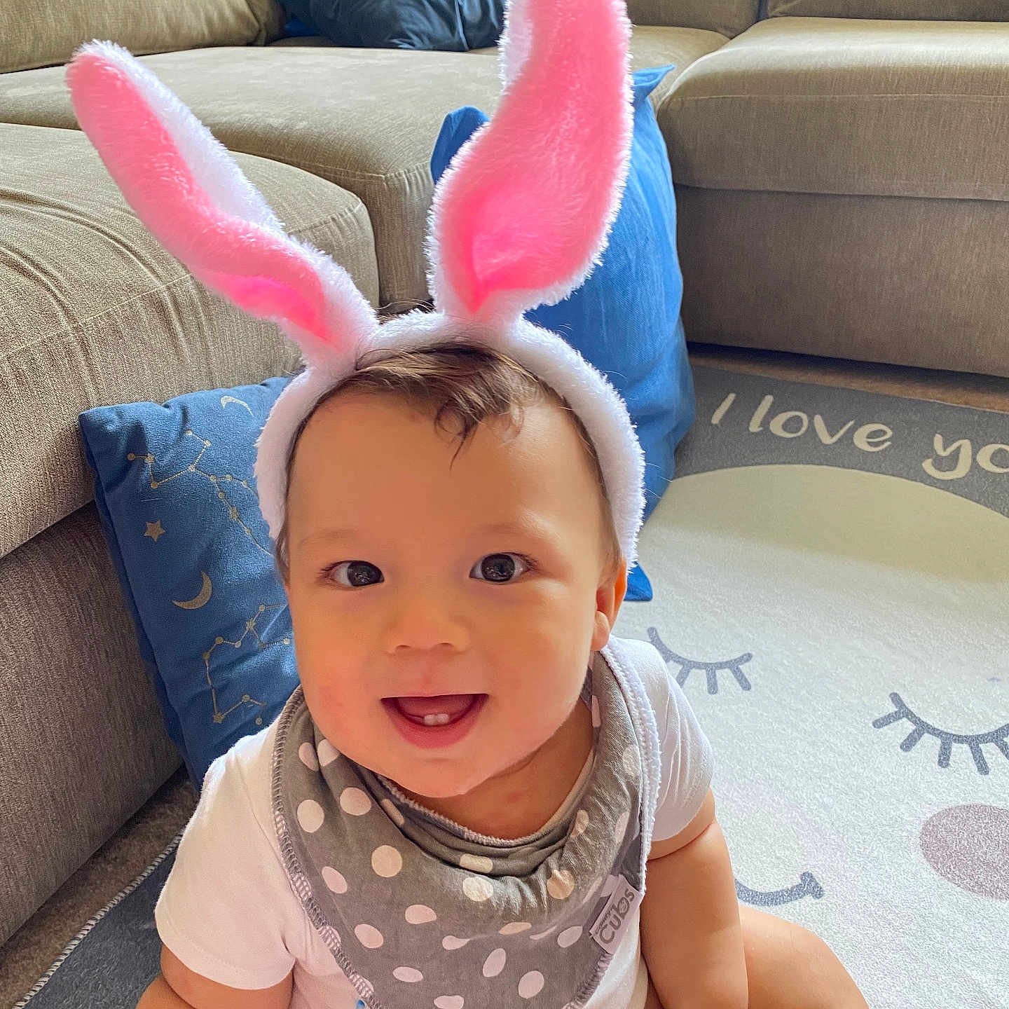 Archie joined the competition — help win amazing prizes! accessories, architecture, baby, babylaughing, building, clothing, costume, couch, cushion, face, furniture, hair, happy, hat, head, headband, homedecor, indoors, livingroom, person