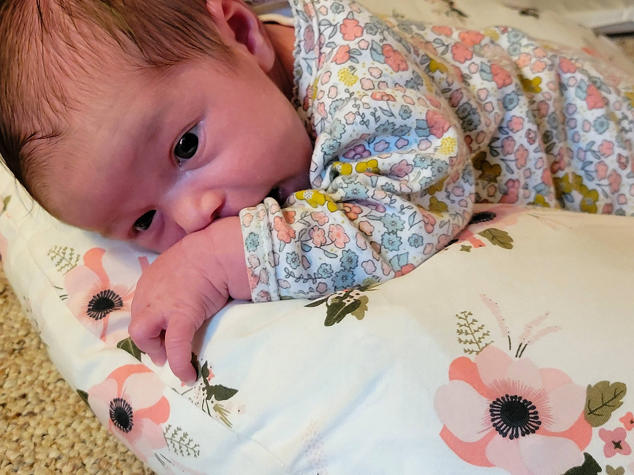 Annabeth is registered to the contest to win money with this photo: baby, baby_toddler_clothing, bib, cheek, child, eyelash, happy, linens, lip, mammal, nail, neck, nose, pattern, person, product, sitting, skin, sleeve, t_shirt