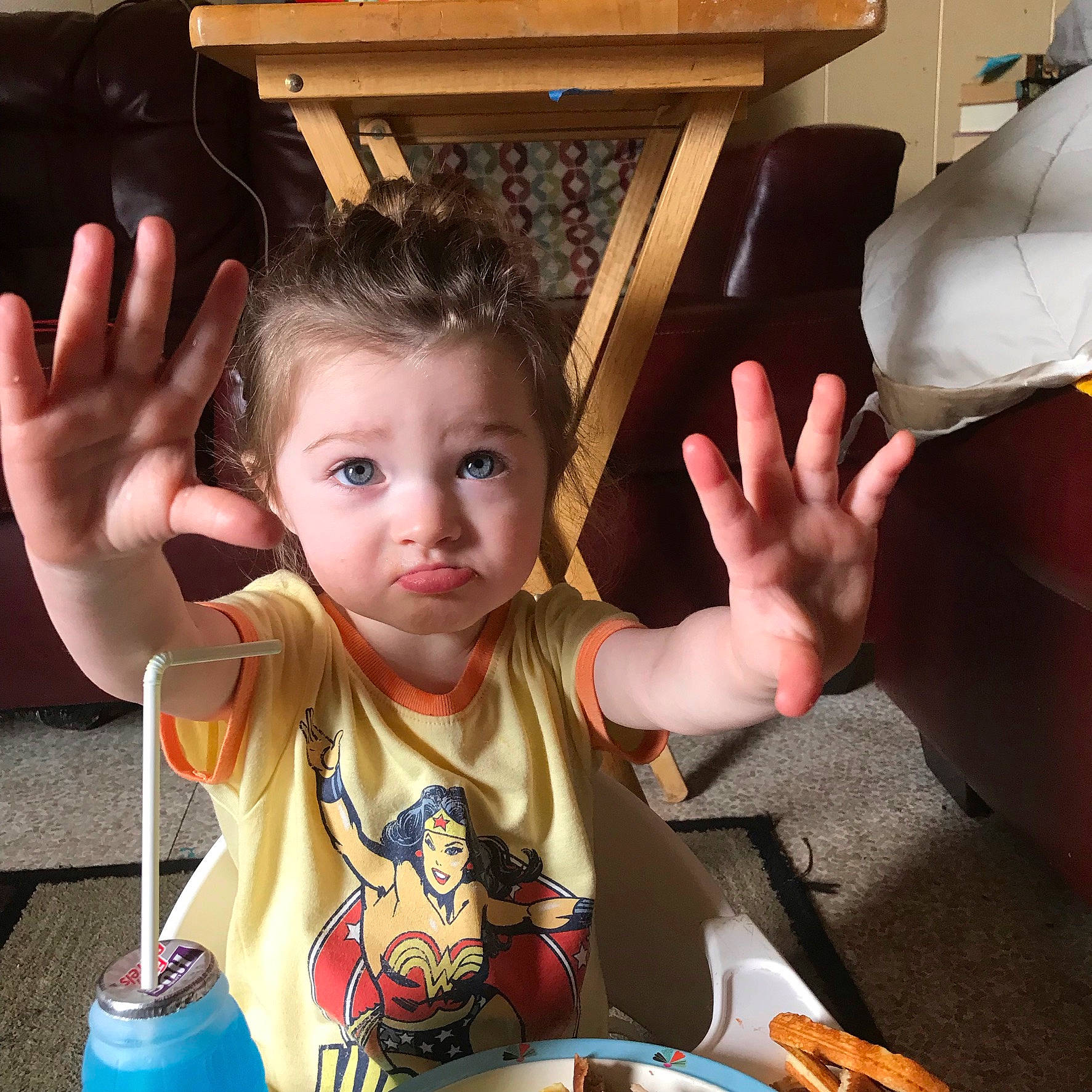 Lydia is registered to the contest to win money with this photo: arm, baby, chair, drinkware, finger, food, food_craving, fun, gesture, hairstyle, hand, happy, organ, people, person, photograph, sharing, snapshot, tableware, thumb