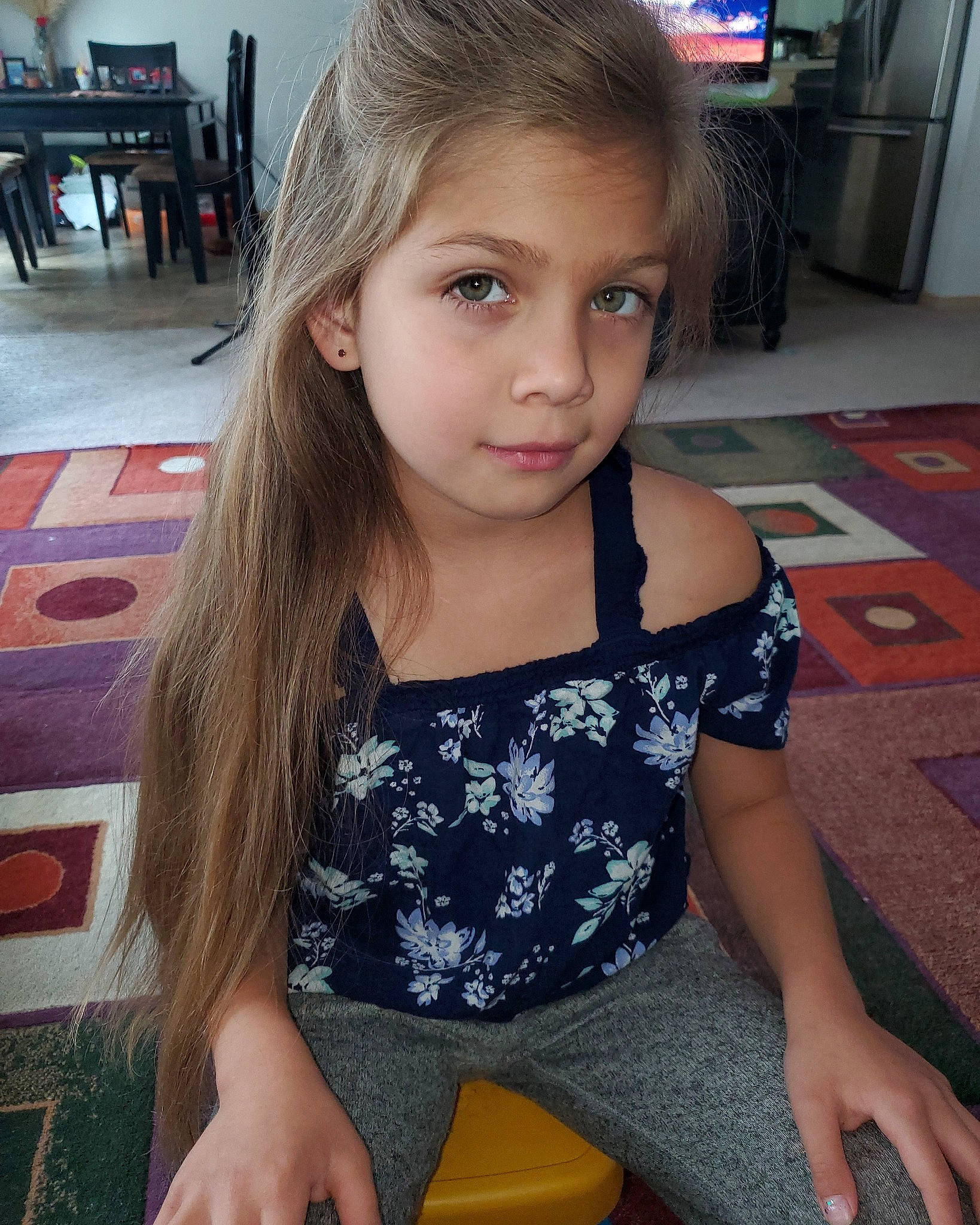 Leticia joined the competition — help win amazing prizes! beauty, blond, brown_hair, cheek, child, child_model, eye, face, fawn, forehead, hair, hairstyle, head, iris, leg, long_hair, person, sitting, smile, t_shirt