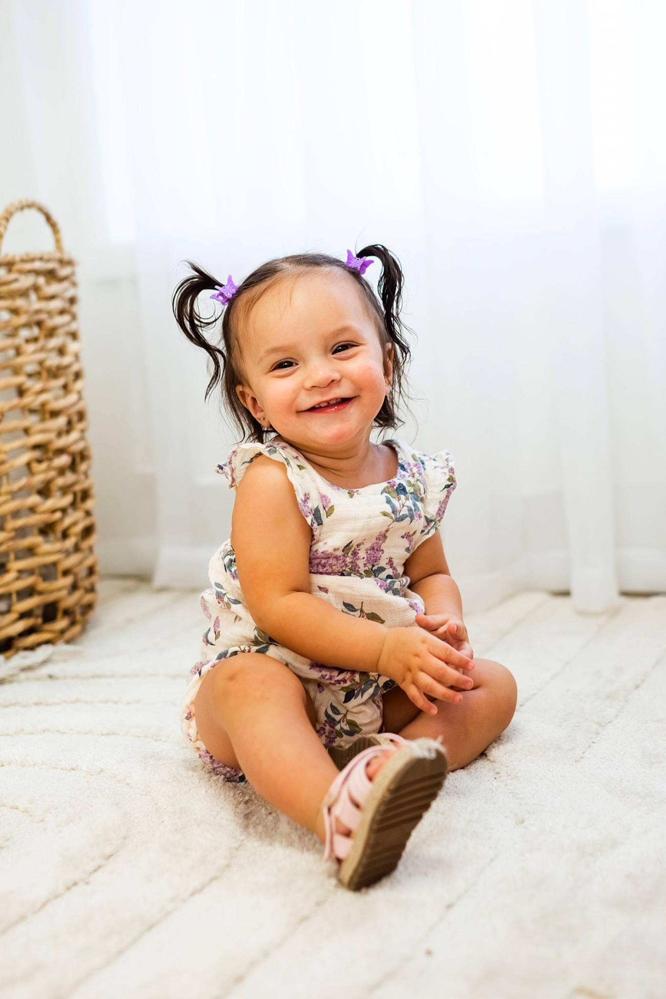 Brooklynn is registered to the contest to win money with this photo: baby, baby_toddler_clothing, basket, cheek, child, dress, fashion_accessory, flash_photography, flooring, foot, hair, happy, human_leg, iris, jewellery, joy, pattern, person, sandal, sitting