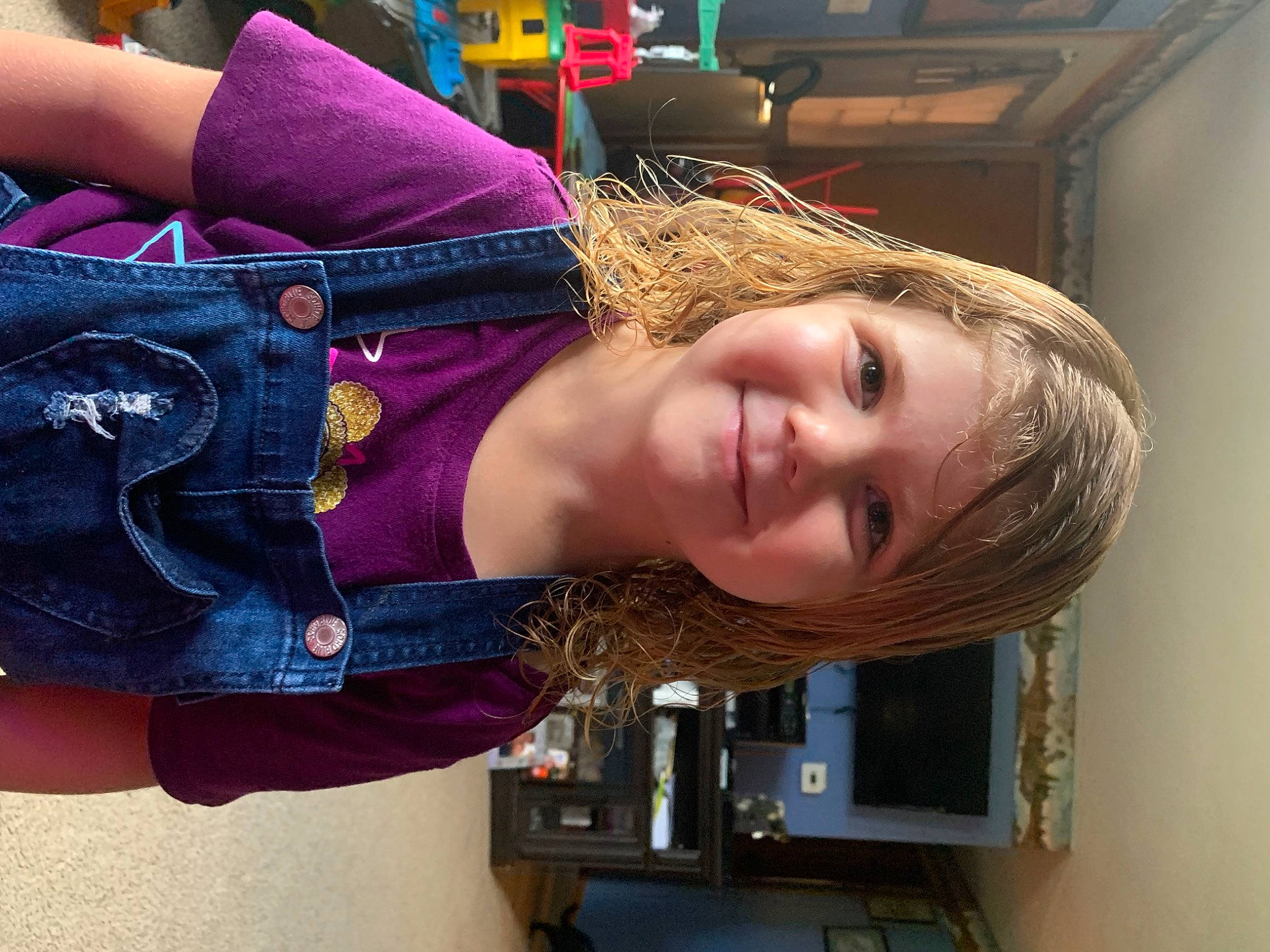 Julie joined the competition — help win amazing prizes! bangs, blond, brown_hair, denim, electric_blue, eyelash, fashion_accessory, fashion_design, hair_coloring, happy, human_leg, joy, long_hair, magenta, person, purple, shoulder, smile, street_fashion, thigh