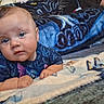 Leemarie is registered to the contest to win money with this photo: baby, infant, child, portrait, face, eyes, curious, indoor, blanket, bed, blue_clothing, shirt, sitting, lying_down, cozy, home, furniture, close_up, photography, adorable