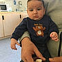 adult, baby, bear, cabinet, casual, child, clothing, cute, floor, hand, happy_days, holding, indoor, kitchen, microwave, person, portrait, serious, sock, sweater