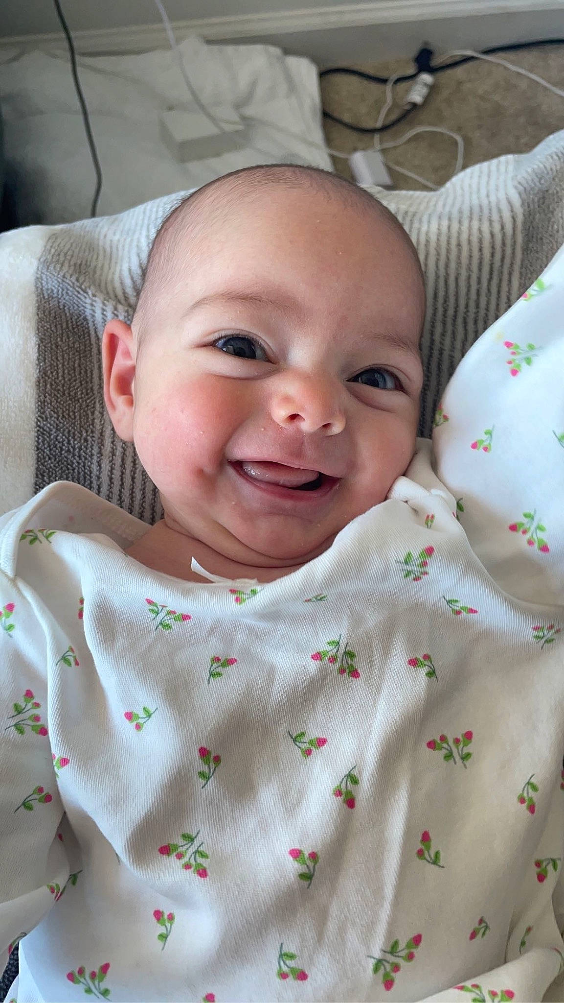 Winona joined the competition — help win amazing prizes! baby, baby_toddler_clothing, cheek, child, chin, collar, comfort, face, facial_expression, happy, joy, linens, lip, nose, person, pink, product, skin, sleeve, smile