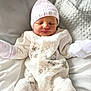 Gracie joined the competition — help win amazing prizes! newborn, baby, sleeping, white_clothing, knitted_hat, onesie, peter_rabbit, blanket, soft_light, infant, cute, peaceful, indoor, portrait, child, cozy, sleep, baby_mittens, bed, rest