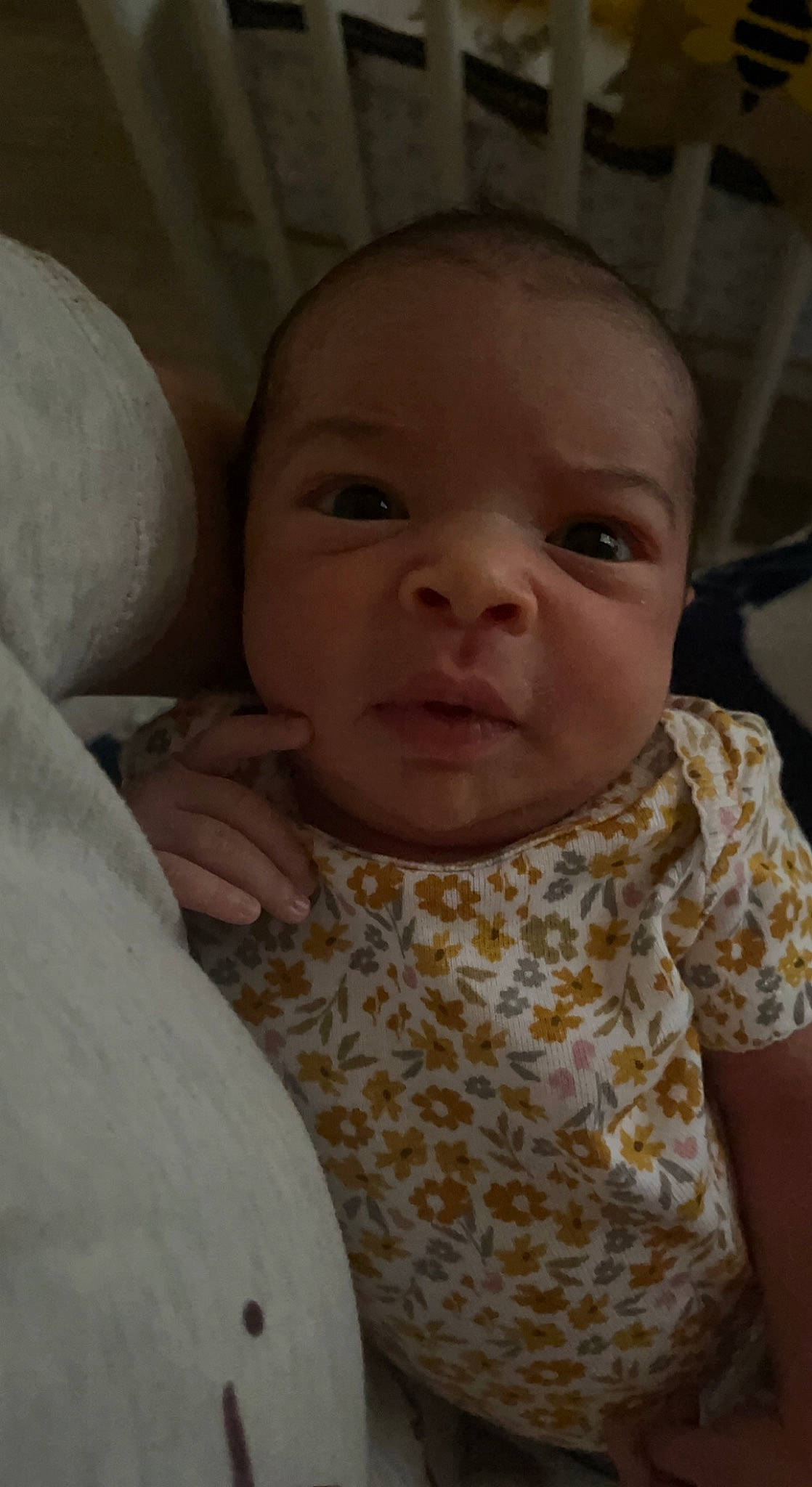 Genevieve joined the competition — help win amazing prizes! baby, baby_toddler_clothing, cheek, chin, comfort, eye, eyebrow, facial_expression, finger, forehead, iris, lip, mouth, neck, nose, person, skin, sleeve, smile, textile