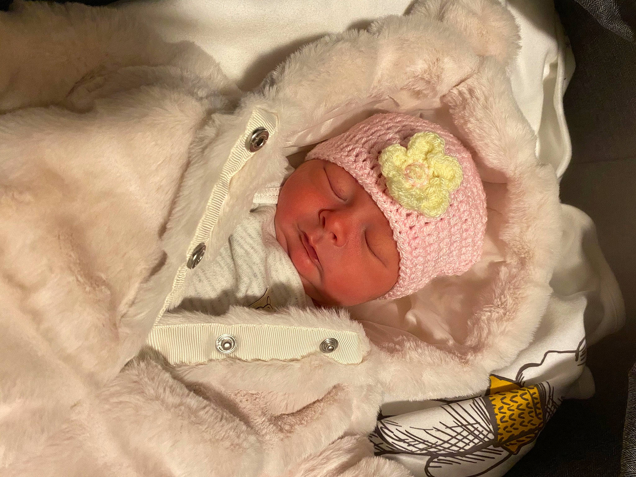 Elly is registered to the contest to win money with this photo: baby, baby_products, baby_safety, baby_sleeping, baby_toddler_clothing, beanie, bedding, bedtime, blanket, cheek, child, comfort, eye, headwear, infant_bed, linens, nap, person, room, sleep