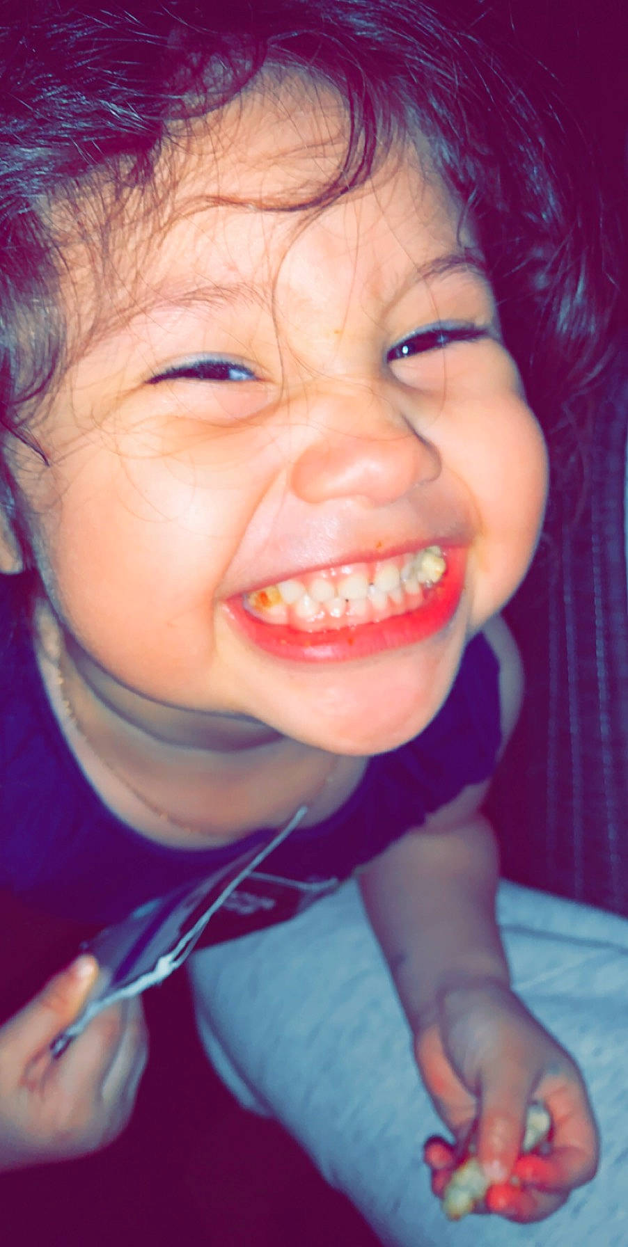 Xiomara is registered to the contest to win money with this photo: cheek, child, chin, close_up, eye, eyebrow, face, facial_expression, forehead, fun, hair, head, joy, laugh, lip, mouth, nose, organ, person, skin