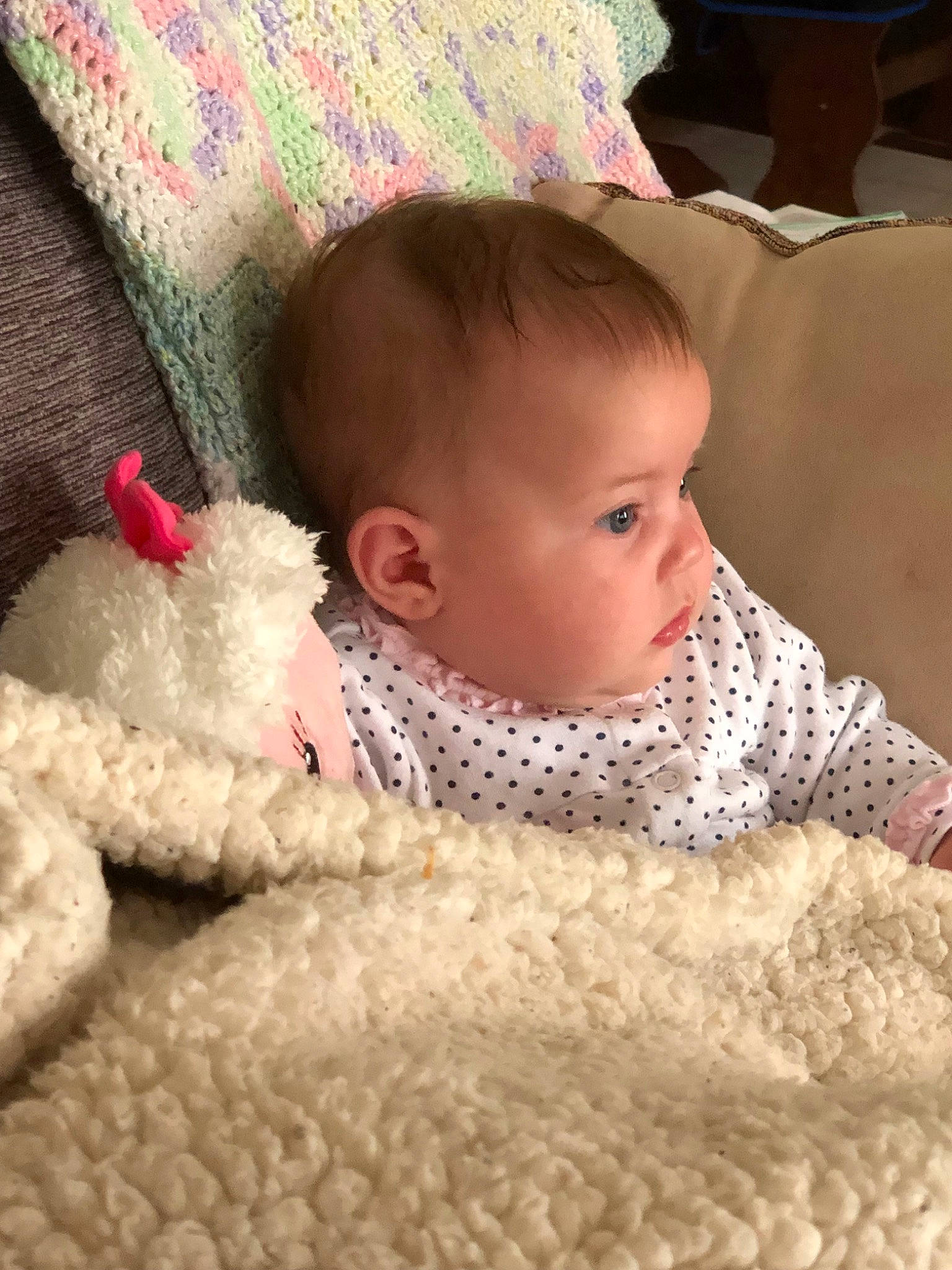 Sylvia joined the competition — help win amazing prizes! baby, blanket, cheek, child, crochet, eye, head, knitting, person, product, skin, textile, toddler, wool