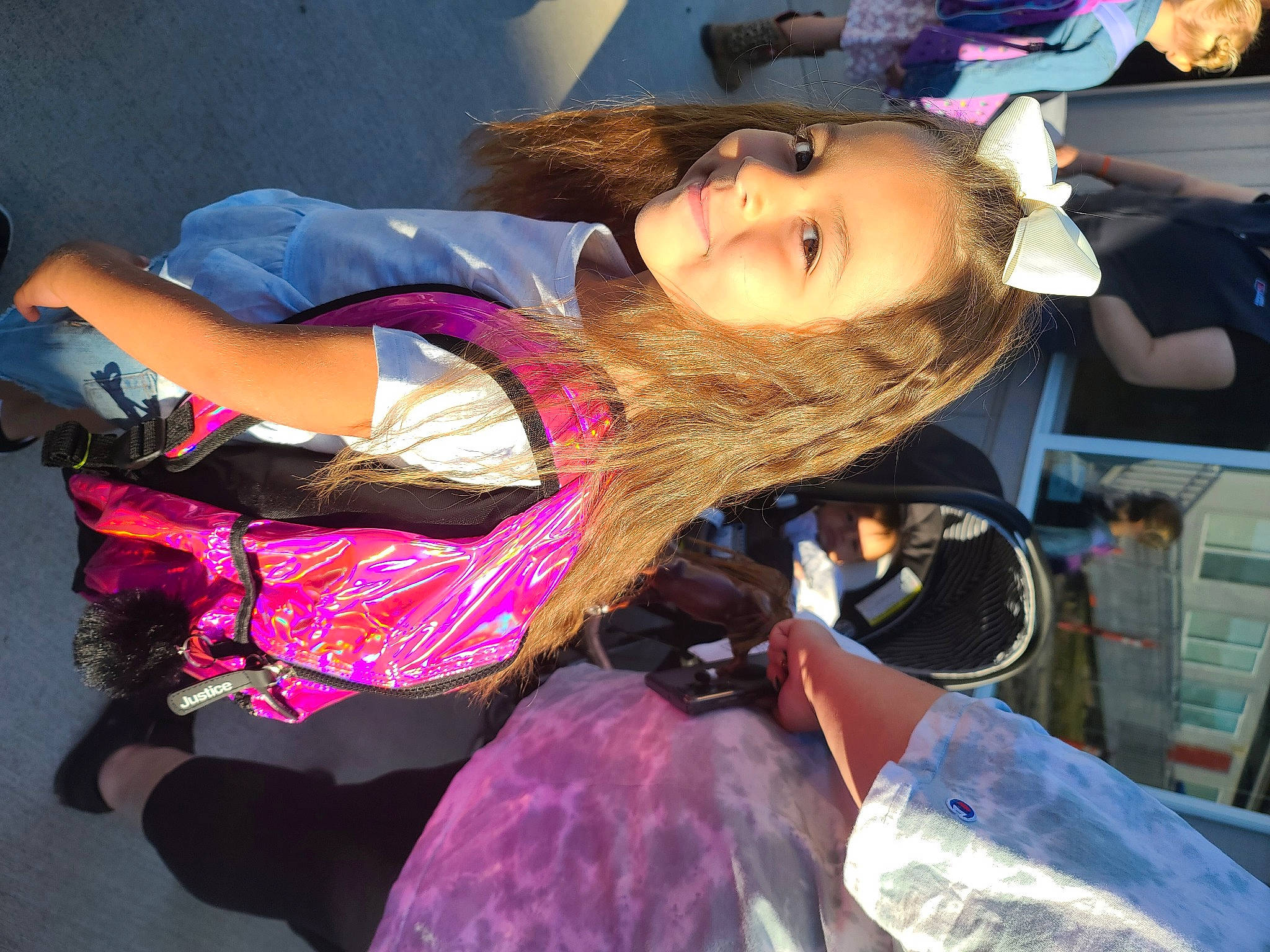 Rosalie joined the competition — help win amazing prizes! child, costume, electric_blue, eyewear, fashion_accessory, fun, fur, glove, hair_coloring, leisure, magenta, person, pink, purple, scarf, sitting, smile, textile, tree, winter