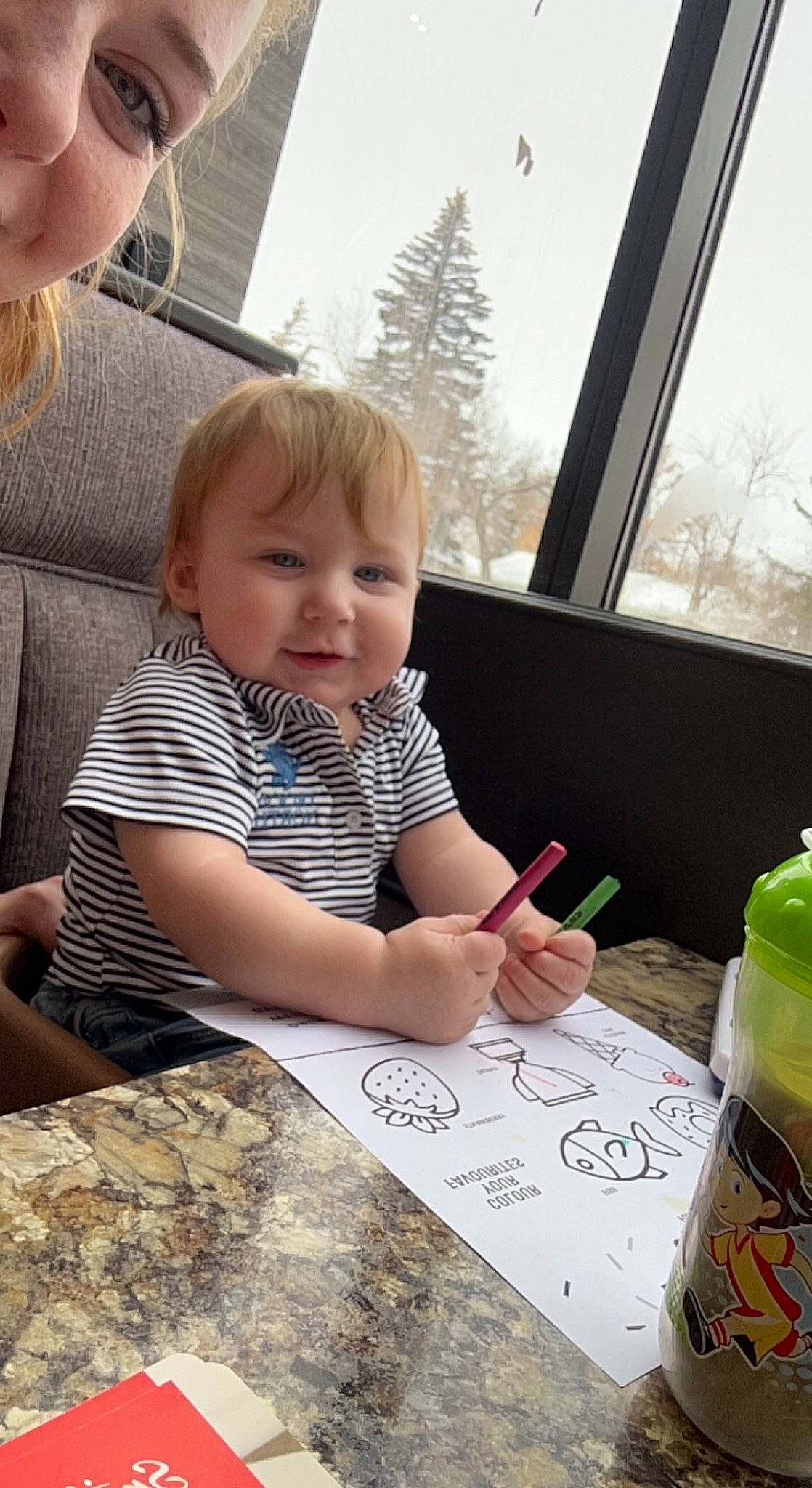 Clayton joined the competition — help win amazing prizes! baby, child, finger, fun, handwriting, happy, leisure, office_supplies, person, sitting, sky, smile, t_shirt, table, thumb, toddler, tree, window, wood, writing
