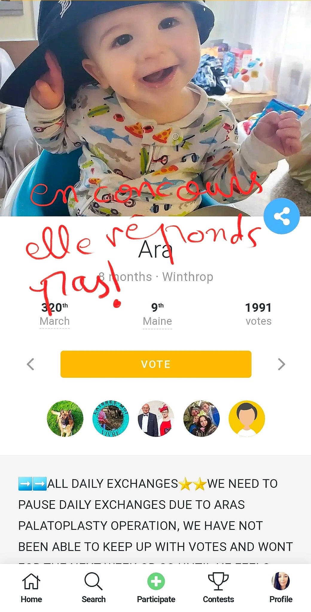 Salma a rejoint le concours — aidez-le/la à gagner de superbes lots ! advertising, baby, baby_products, baby_toddler_clothing, brand, fictional_character, font, fun, happy, headwear, logo, person, photo_caption, play, poster, product, screenshot, sharing, smile, t_shirt