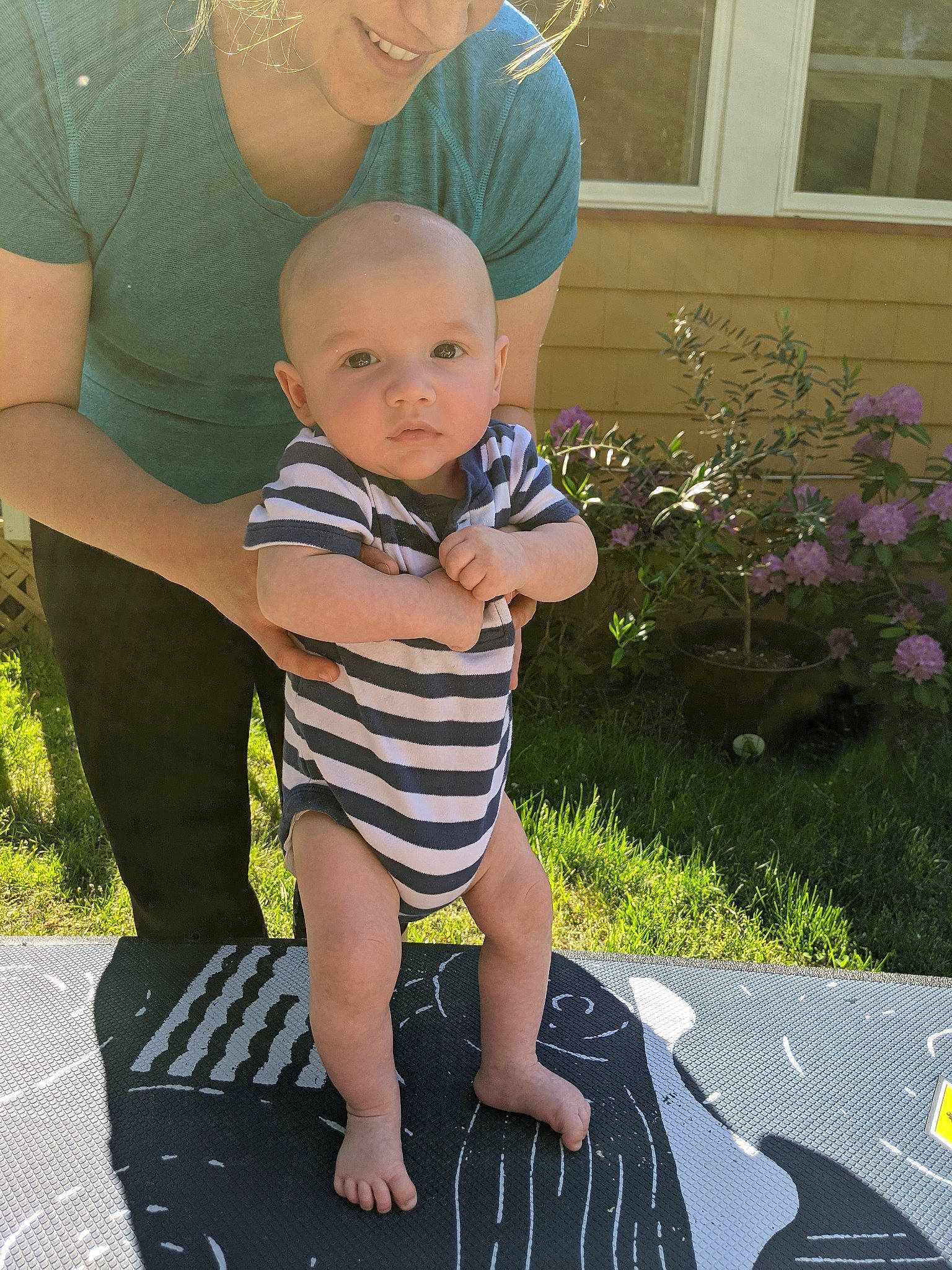 Kieran joined the competition — help win amazing prizes! baby, baby_toddler_clothing, blue, flower, grass, green, hairstyle, happy, lap, leg, leisure, people_in_nature, person, photograph, plant, product, sleeve, smile, standing, thigh