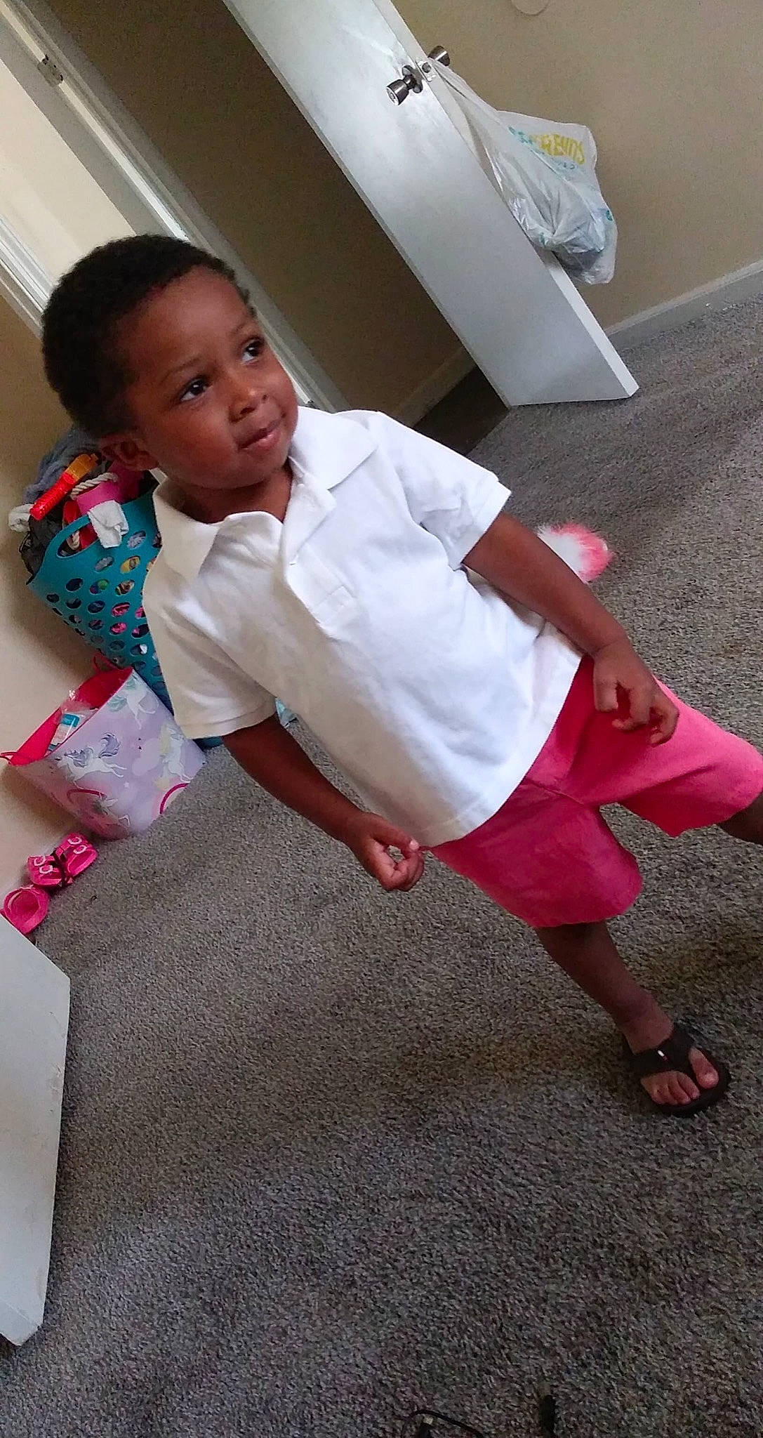 Prince joined the competition — help win amazing prizes! ankle, baby, baby_toddler_clothing, child, flip_flops, floor, flooring, foot, person, pink, sandal, skin, slipper, toddler, toe