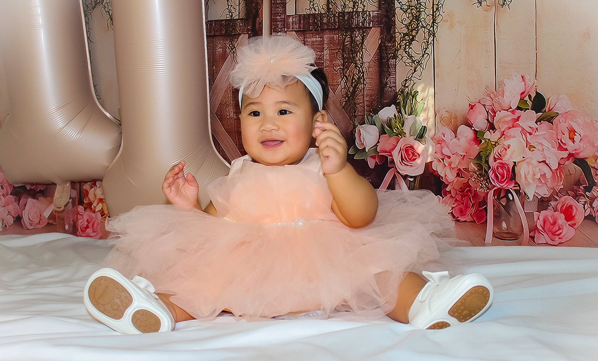 Keisha is registered to the contest to win money with this photo: baby, baby_toddler_clothing, beauty, child, dress, event, flower, happy, headpiece, headwear, joy, person, petal, picture_frame, pink, plant, product, skin, smile, textile