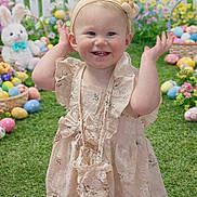 Charlotte is registered to the contest to win money with this photo: basket, celebration, child, cute, dress, easter, eggs, festive, flowers, grass, happy, headband, holiday, outdoor, plush_bunny, portrait, smiling, spring, toddler, young_child