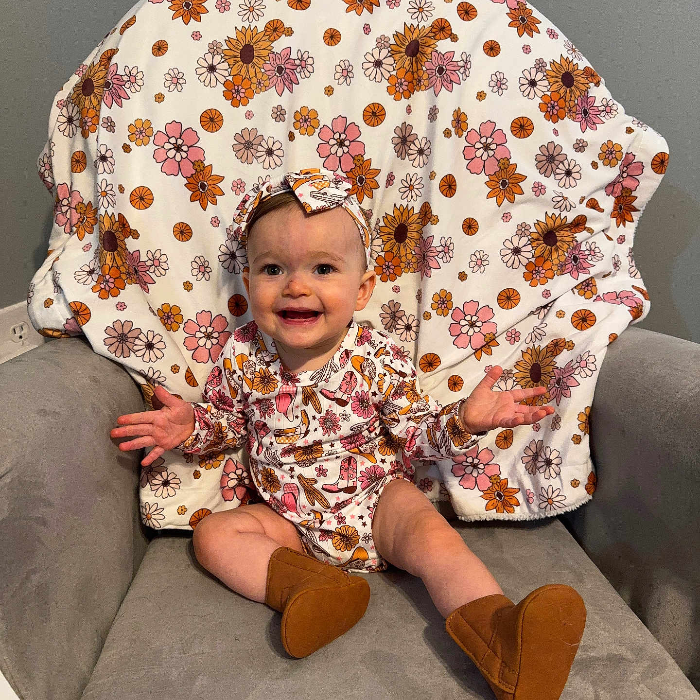 Isla joined the competition — help win amazing prizes! baby, blanket, bonnet, chair, clothing, coat, couch, cushion, dress, face, furniture, happy, hat, head, homedecor, person, photography, portrait, sitting, smile