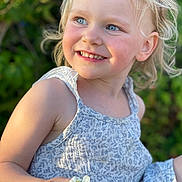 Paislee joined the competition — help win amazing prizes! toddler, child, smiling, flower, blonde_hair, blue_eyes, outdoor, nature, greenery, summer, sunlight, dress, happy, cute, portrait, closeup, holding, person, young, skin