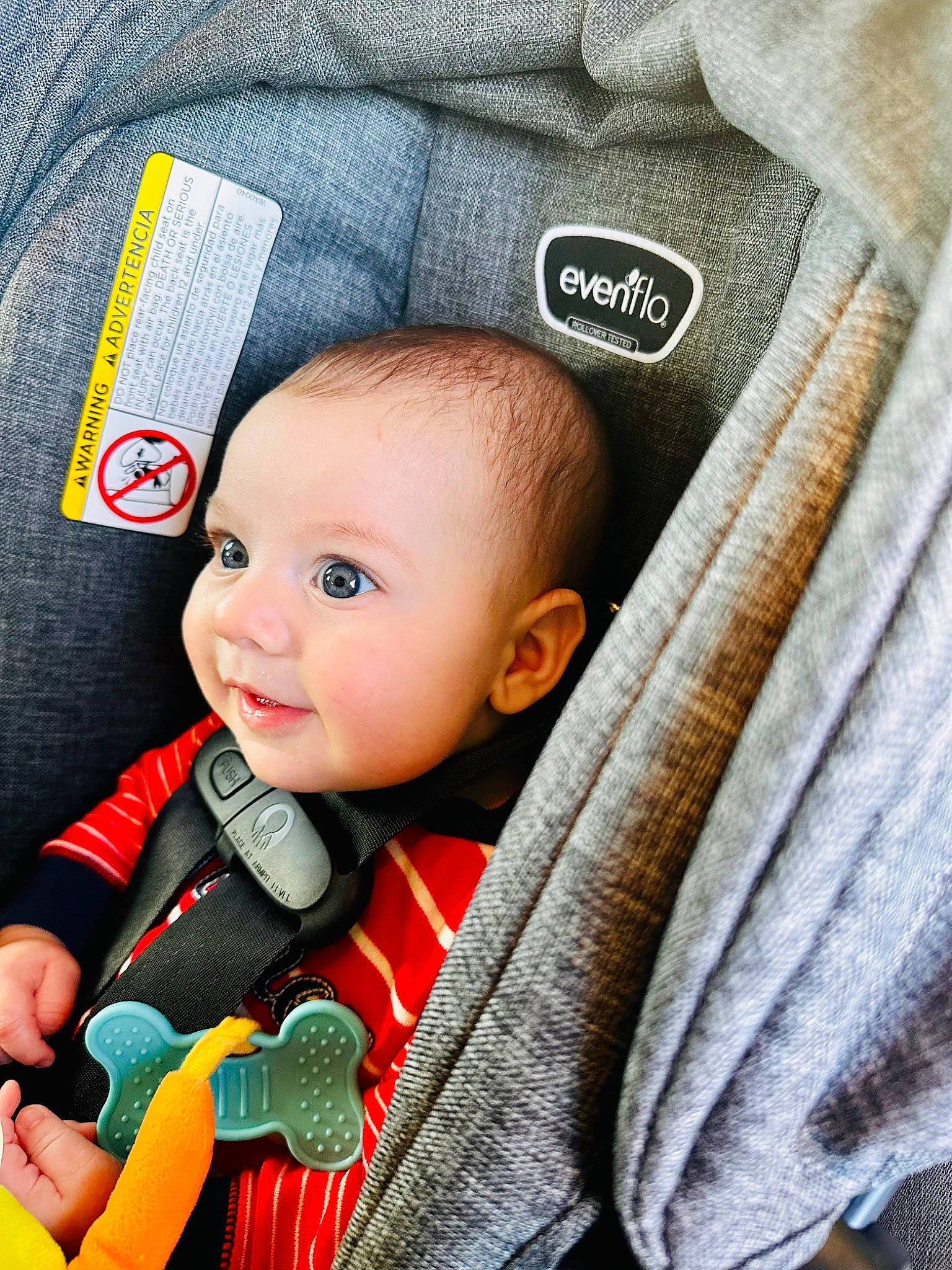 Carter joined the competition — help win amazing prizes! baby, baby_carriage, baby_products, baby_toddler_clothing, car_seat, cheek, child, comfort, eye, happy, linens, outerwear, person, product, skin, sleeve, smile, steering_wheel, textile, toddler