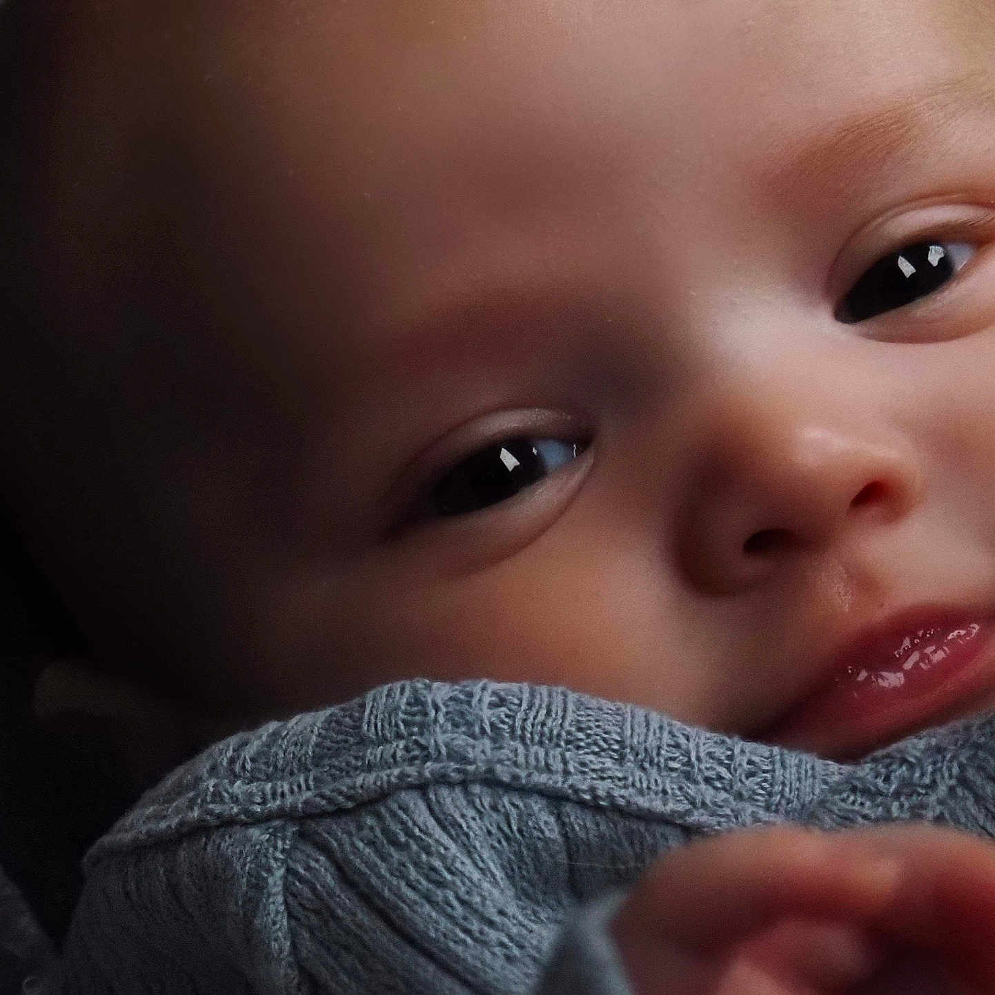 Stanley is registered to the contest to win money with this photo: baby, biting, bodypart, clothing, face, finger, hand, happy, head, knitwear, mouth, newborn, person, photography, portrait, scarf, skin, smile, sweater, towel