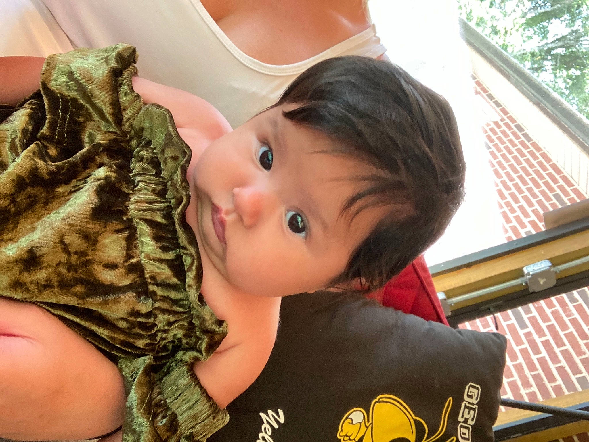 Miyah joined the competition — help win amazing prizes! baby, camouflage, child, eyelash, fashion_accessory, flesh, fun, fur, gesture, happy, leisure, military, military_camouflage, military_uniform, pattern, person, sleeve, t_shirt, toddler, tree