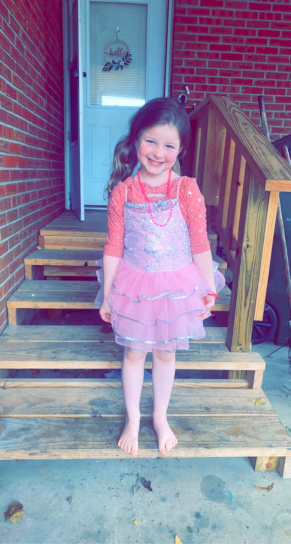 Makennah joined the competition — help win amazing prizes! baby_toddler_clothing, beauty, door, flooring, fun, happy, human_leg, joy, leisure, magenta, organ, pattern, person, pink, purple, skin, smile, stairs, standing, toddler