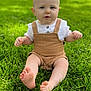 Drew joined the competition — help win amazing prizes! baby, child, grass, outdoor, nature, overalls, white_shirt, cute, portrait, sitting, feet, hands, greenery, daylight, young_child, infant, person, skin, head, expression