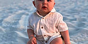 Drew is registered to the contest to win money with this photo: baby, child, sand, beach, sunset, white_shirt, barefoot, blue_eyes, cute, outdoor, sitting, infant, sky, pastel_colors, nature, portrait, soft_light, summer, vacation, curious
