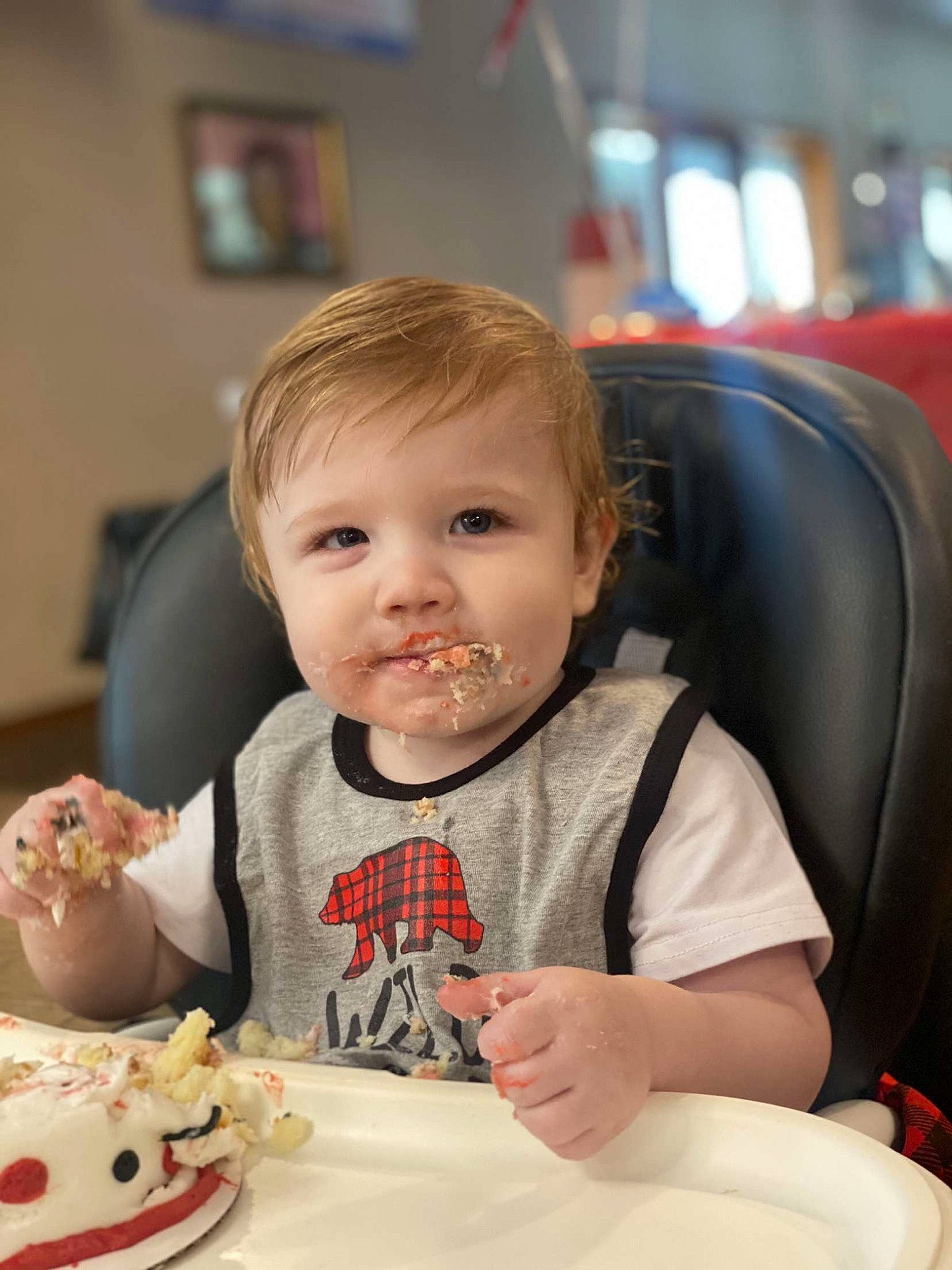 Kaden joined the competition — help win amazing prizes! baby, baby_toddler_clothing, chair, child, cuisine, cup, dessert, dishware, drinkware, food, fun, person, picture_frame, plate, serveware, sitting, sweetness, t_shirt, table, tableware