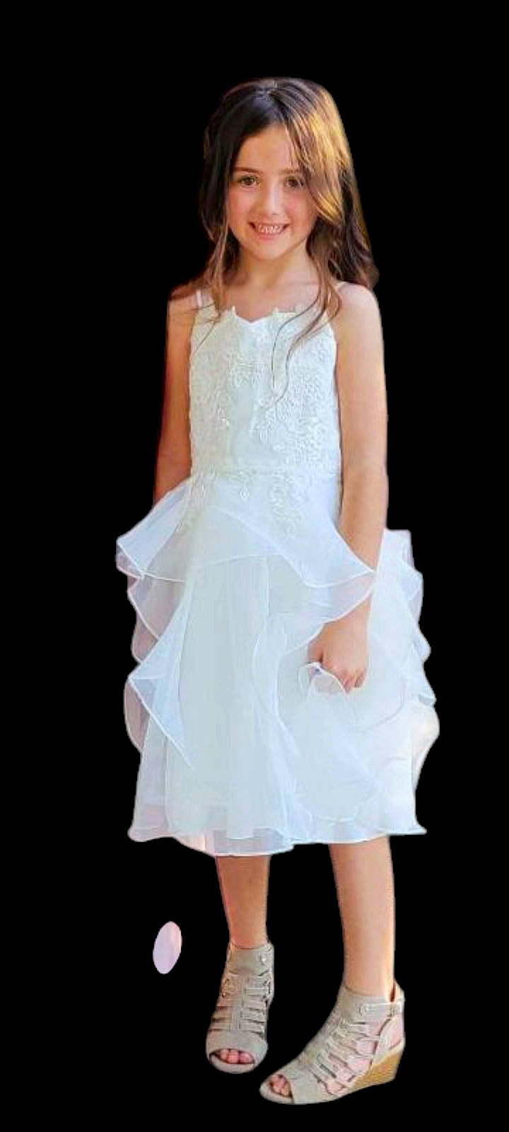 Jerzi is registered to the contest to win money with this photo: child, clothing, dress, eveningdress, face, fashion, female, footwear, formalwear, girl, gown, head, person, photography, portrait, sandal, shoe, sneaker, wedding, weddinggown