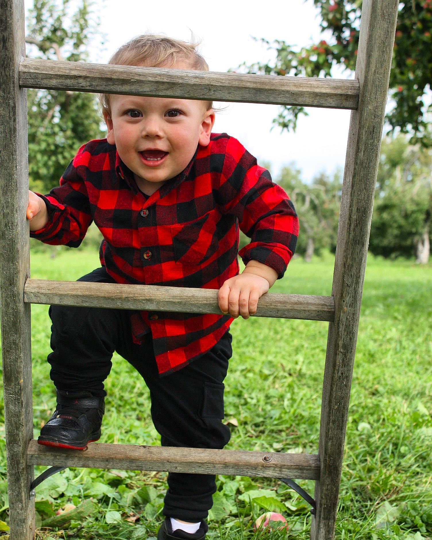 Hayden is registered to the contest to win money with this photo: baby_toddler_clothing, face, footwear, fun, grass, happy, hat, headwear, jacket, leisure, nature, outerwear, people_in_nature, person, plant, sky, sleeve, smile, standing, sun_hat