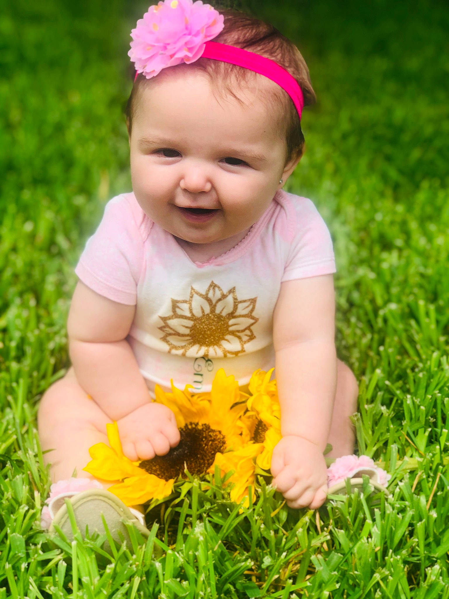 Emilee joined the competition — help win amazing prizes! baby, baby_toddler_clothing, child, child_model, flower, grass, hair_accessory, happy, headband, meadow, people_in_nature, person, petal, photography, plant, play, smile, spring, toddler, wildflower