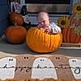 baby, pumpkin, halloween, door, porch, decoration, gnome, sunflower, doormat, ghost, fall, festive, child, cute, outdoor, holiday, orange, costume, seasonal, smiling