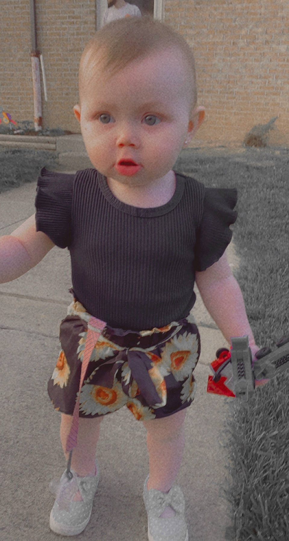 Aubriella joined the competition — help win amazing prizes! baby_toddler_clothing, cheek, clothing, cool, eye, face, grass, head, lip, people, person, photograph, pink, shoulder, skin, sleeve, summer, t_shirt, textile, toddler