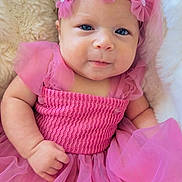 Adalynn joined the competition — help win amazing prizes! baby, infant, pink_dress, headband, blue_eyes, cute, soft_texture, fluffy_background, child, portrait, smile, closeup, adorable, tulle, fabric, young, skin, person, sleeveless, lying_down
