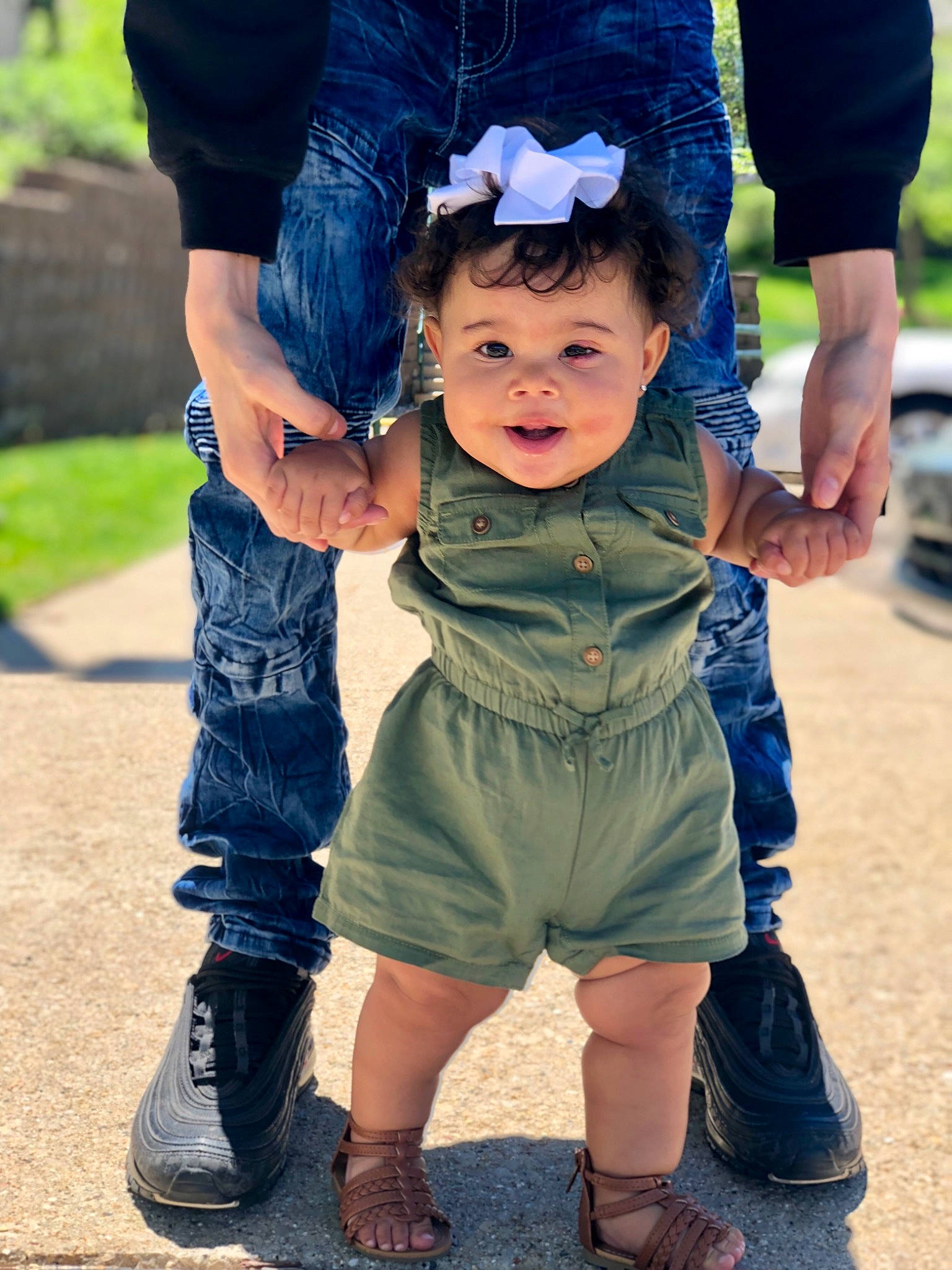 Taleyah joined the competition — help win amazing prizes! blue, child, cool, denim, footwear, fun, green, hand, happy, interaction, jeans, leg, person, play, shoe, shorts, smile, standing, textile, toddler