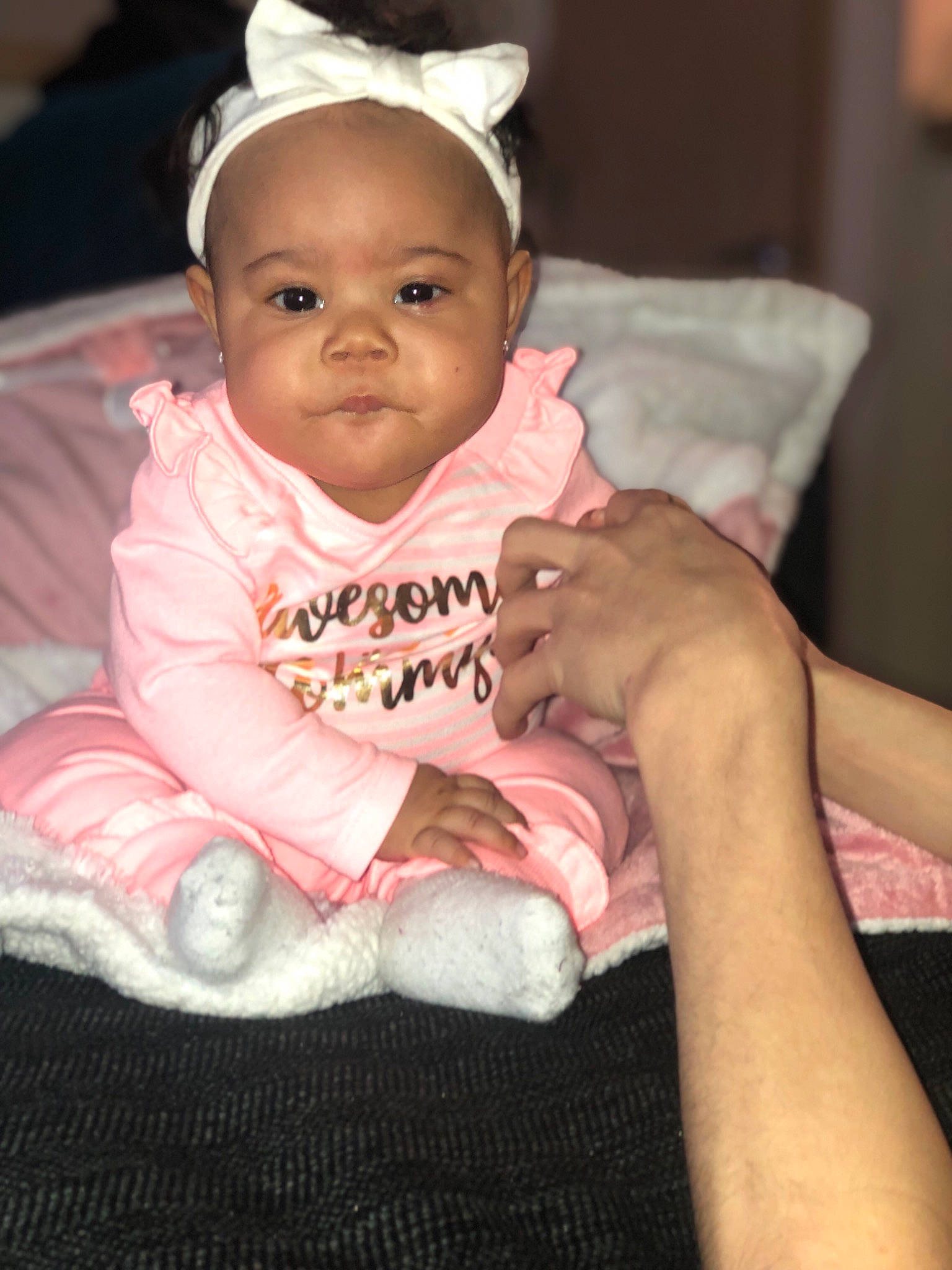 Taleyah joined the competition — help win amazing prizes! baby, baby_products, baby_toddler_clothing, cheek, child, ear, head, person, pink, skin, smile, toddler