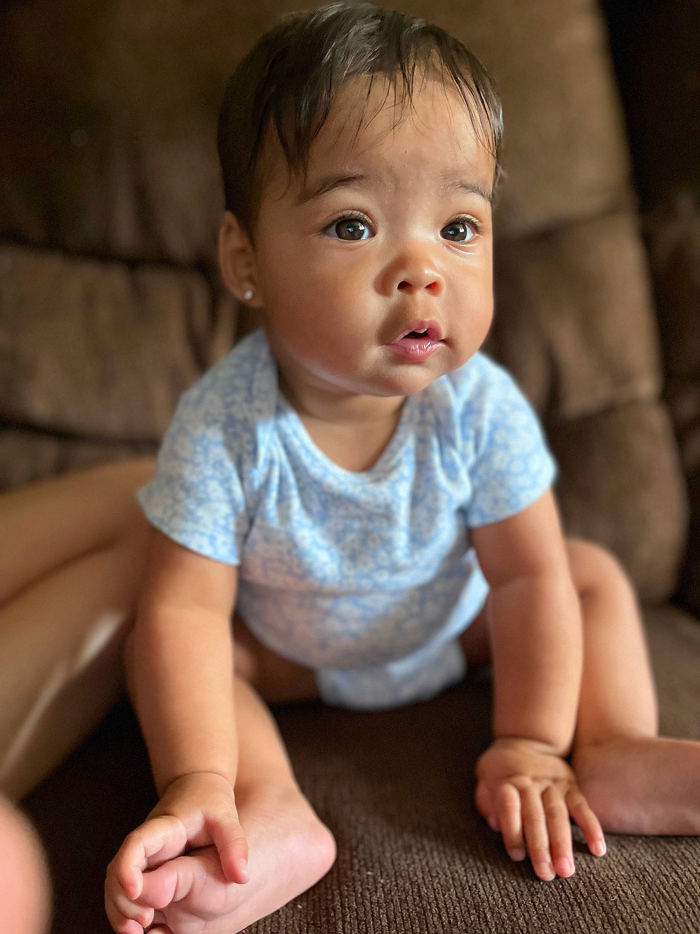 Kali joined the competition — help win amazing prizes! arm, baby, babycrawling, bodypart, clothing, couch, crawling, face, finger, furniture, hand, happy, head, person, photography, portrait, sitting, sleeve, smile, toe