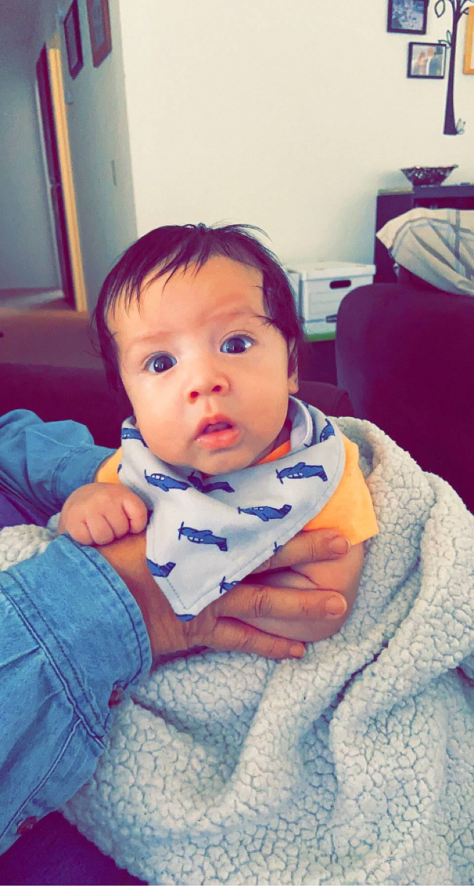 Cassius joined the competition — help win amazing prizes! baby_toddler_clothing, cheek, chin, comfort, cool, eye, eyebrow, face, finger, hairstyle, happy, head, iris, lip, nose, person, purple, skin, sleeve, standing