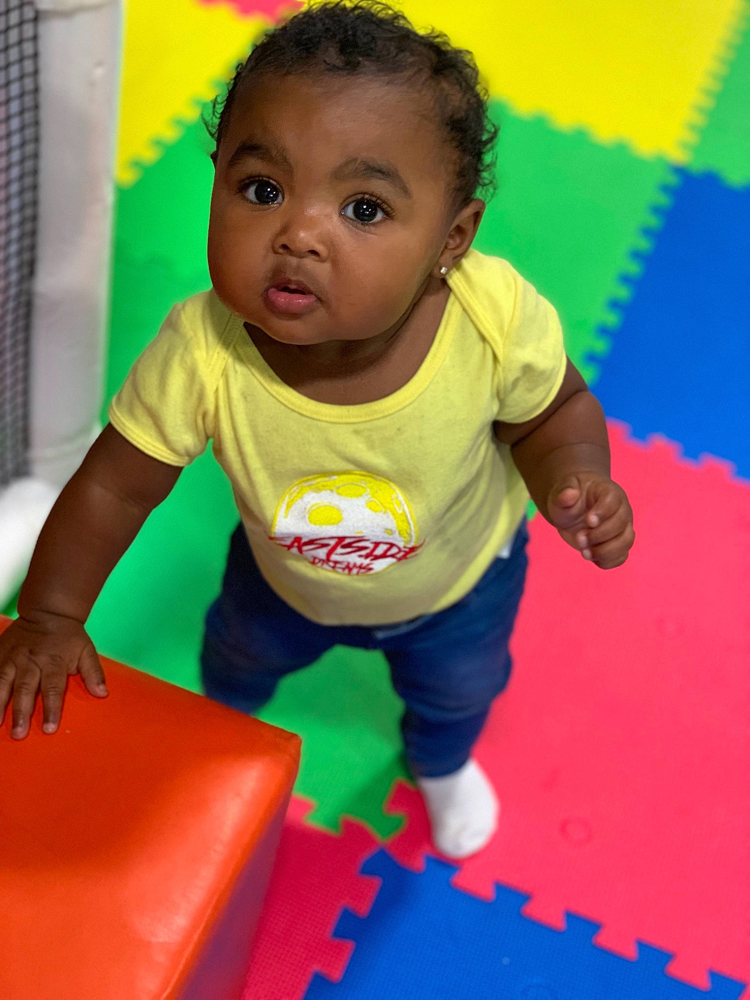 Harmony is registered to the contest to win money with this photo: baby, baby_toys, child, fun, leisure, person, play, playground, smile, toddler, toy, yellow