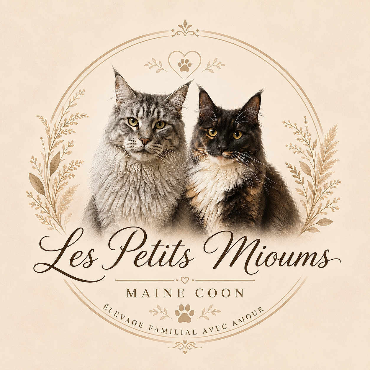 Ateelya participe au concours pour gagner de l'argent avec cette photo : cat, maine_coon, portrait, feline, fluffy, long_hair, animal, pet, cute, ears, whiskers, eyes, face, sitting, studio, decorative, background, illustration_style, text_overlay, paw_print