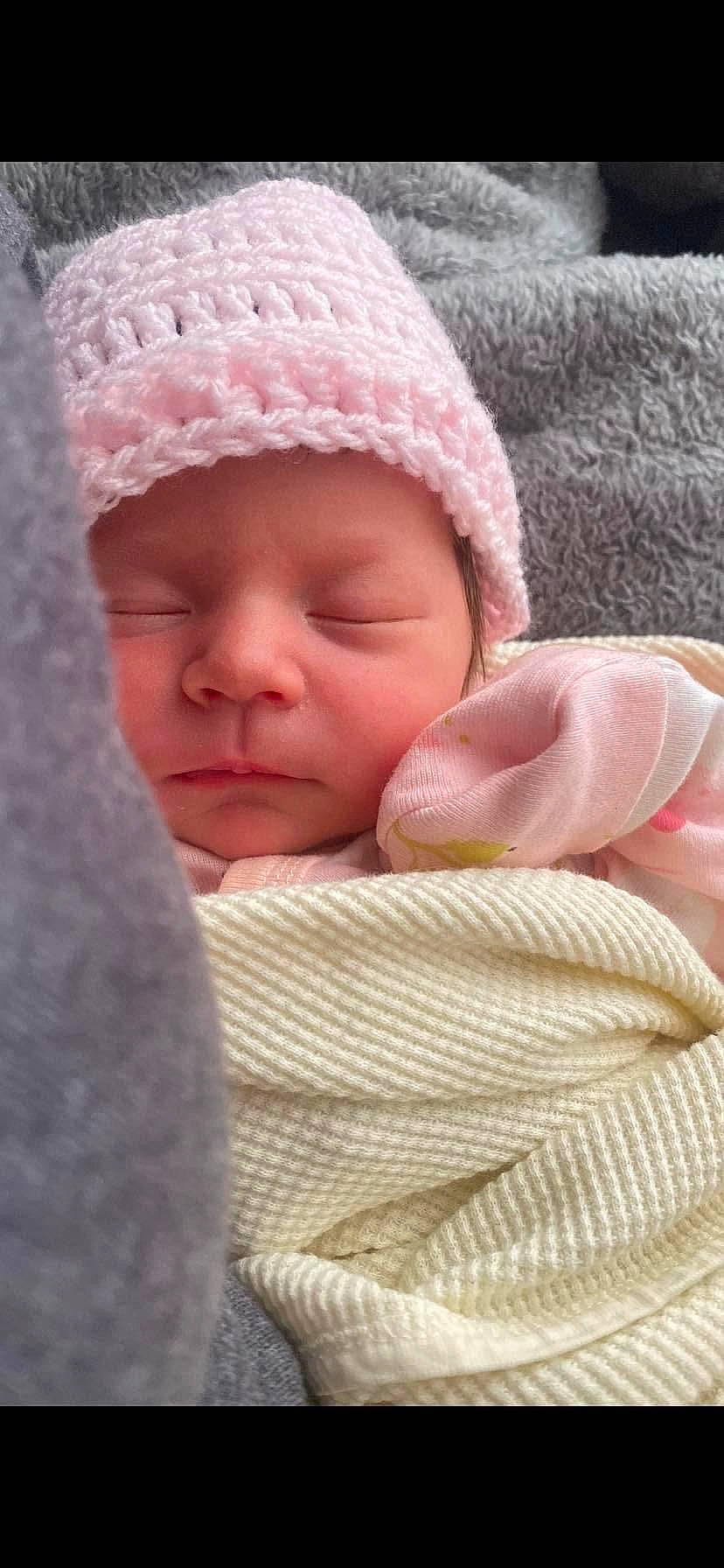Adley joined the competition — help win amazing prizes! baby, baby_sleeping, baby_toddler_clothing, beauty, cap, cheek, child, chin, comfort, face, headgear, headwear, knit_cap, linens, lip, nose, person, pink, skin, textile