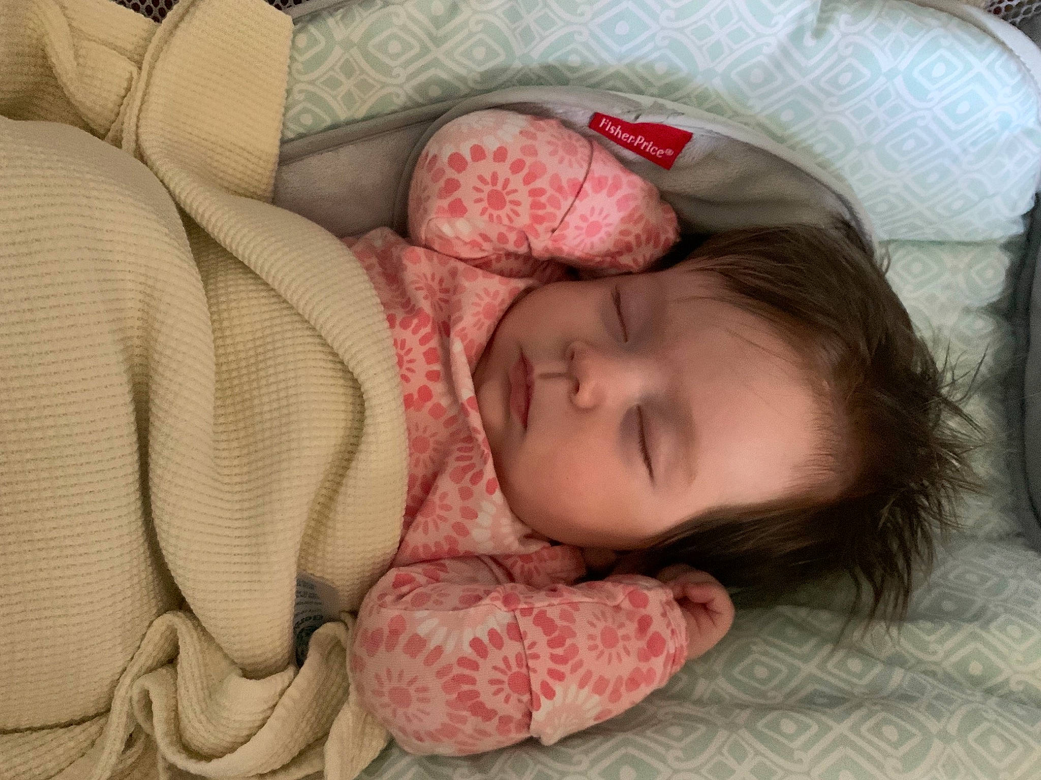Adley is registered to the contest to win money with this photo: baby, baby_sleeping, baby_toddler_clothing, bed, cheek, child, comfort, eye, eyebrow, face, hand, head, iris, linens, lip, nose, person, pink, skin, textile